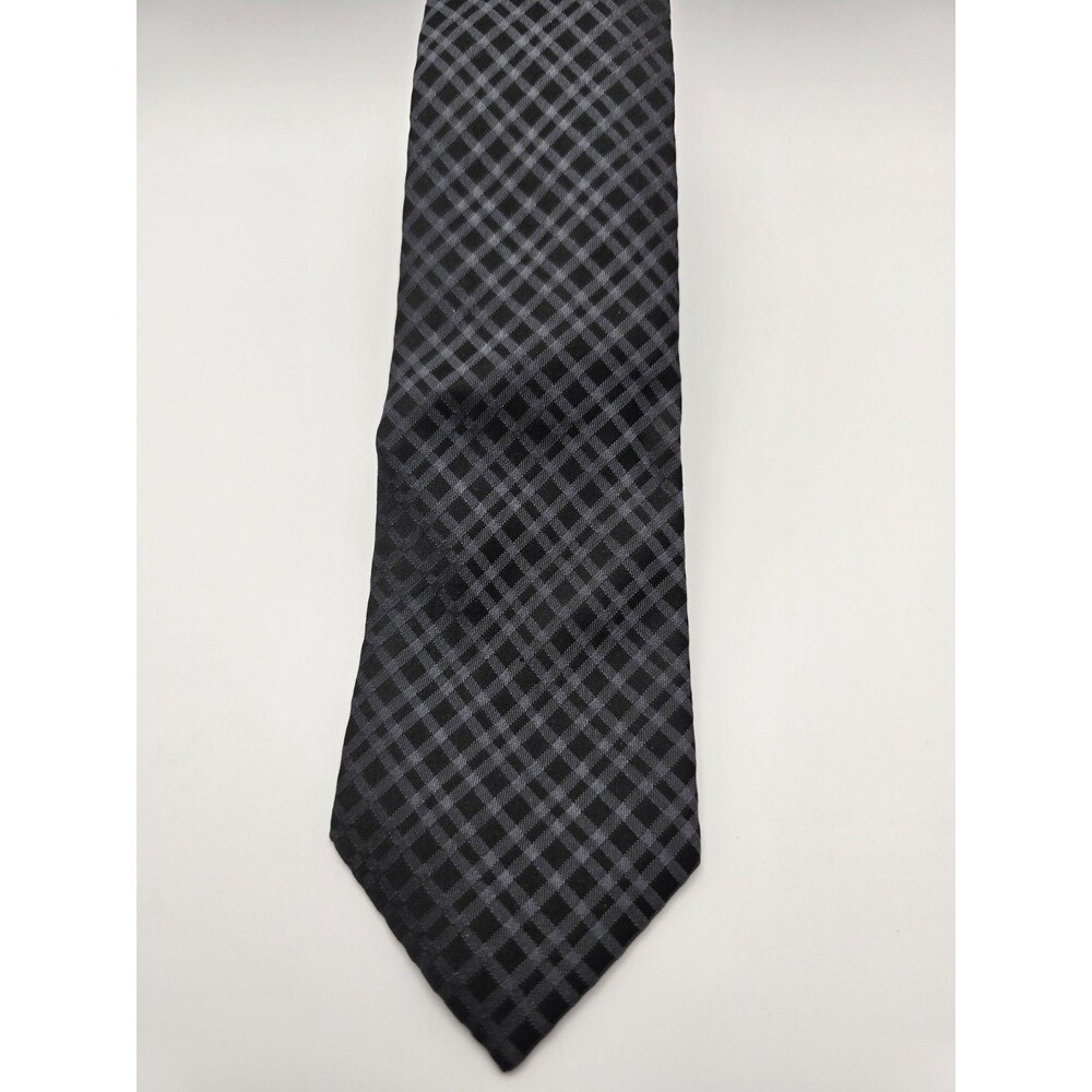 Silk Alfani Black And Grey Geometric Diamond Argyle Pattern Slim Tie 2.75in Vtg